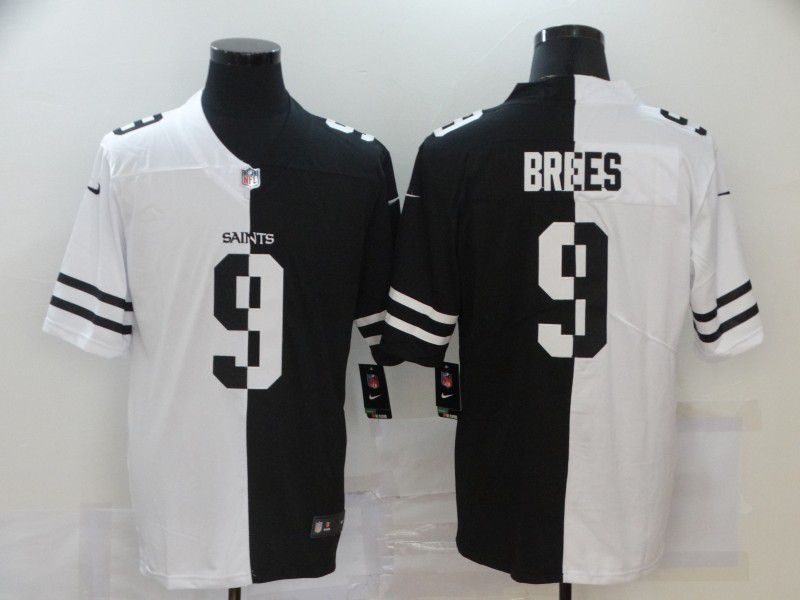 Men New Orleans Saints 9 Brees Black white Half version 2020 Nike NFL Jerseys